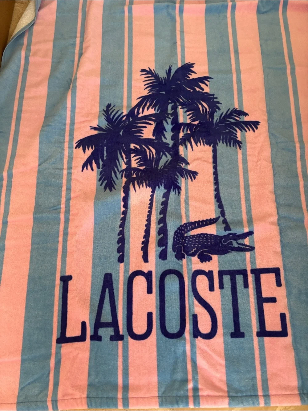 Lacoste Blue and Pink Striped Palm Tree Beach Towel NWT size 36 x 72